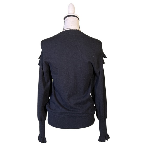 Romeo & Juliet Couture Women’s Casual Solid Black Ruffled Pullover Sweater - Picture 2 of 2